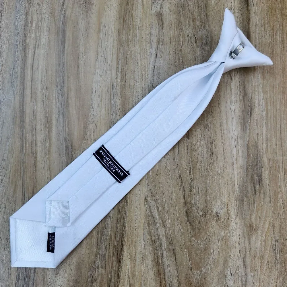 🩵Manzini Neckswear Collection White Pre-Tied Clip-on Tie Youth